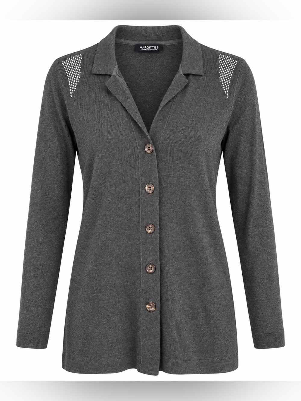 Margittes Rhinestone Embellished Longline Cardigan Gray Size 42 - Large